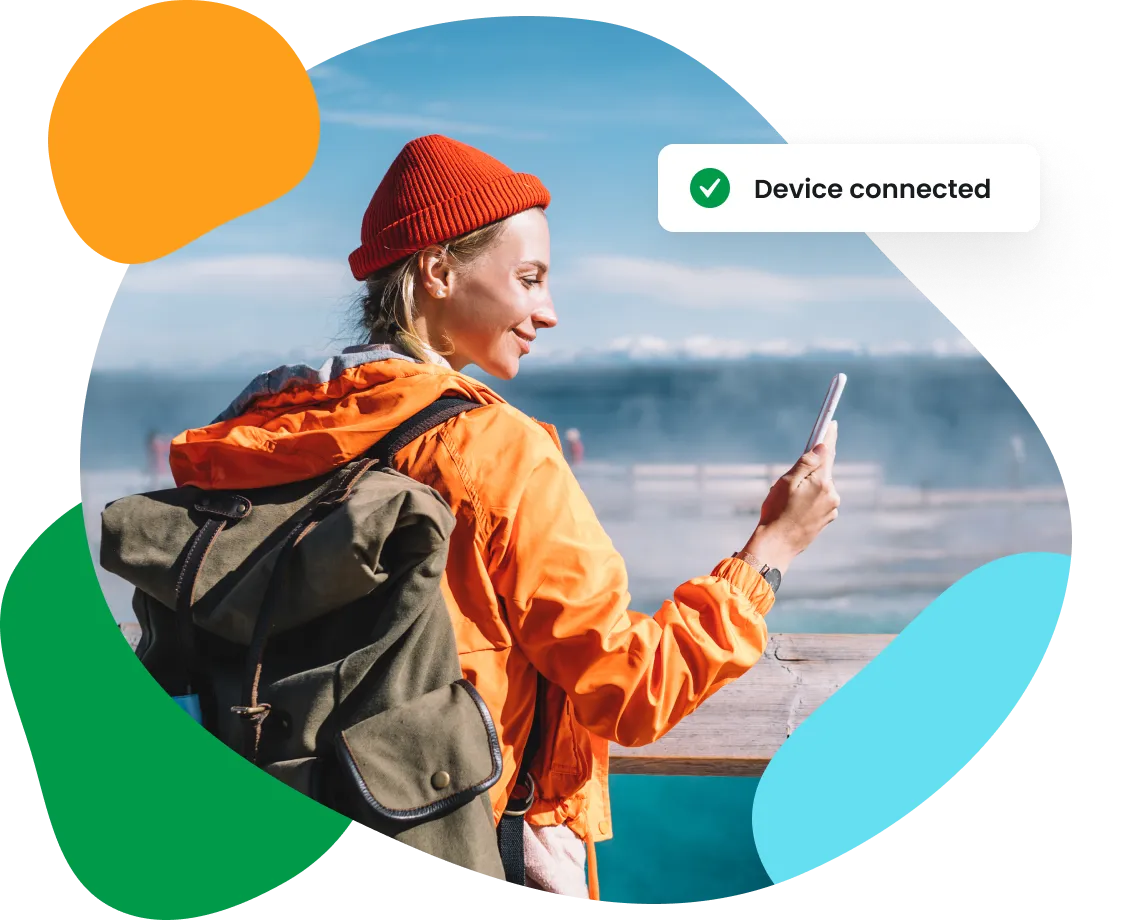 Woman activated eSIM on her phone while traveling